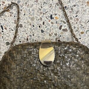 Vintage willow hard shell purse with gold silver mixed metal chain top clasp